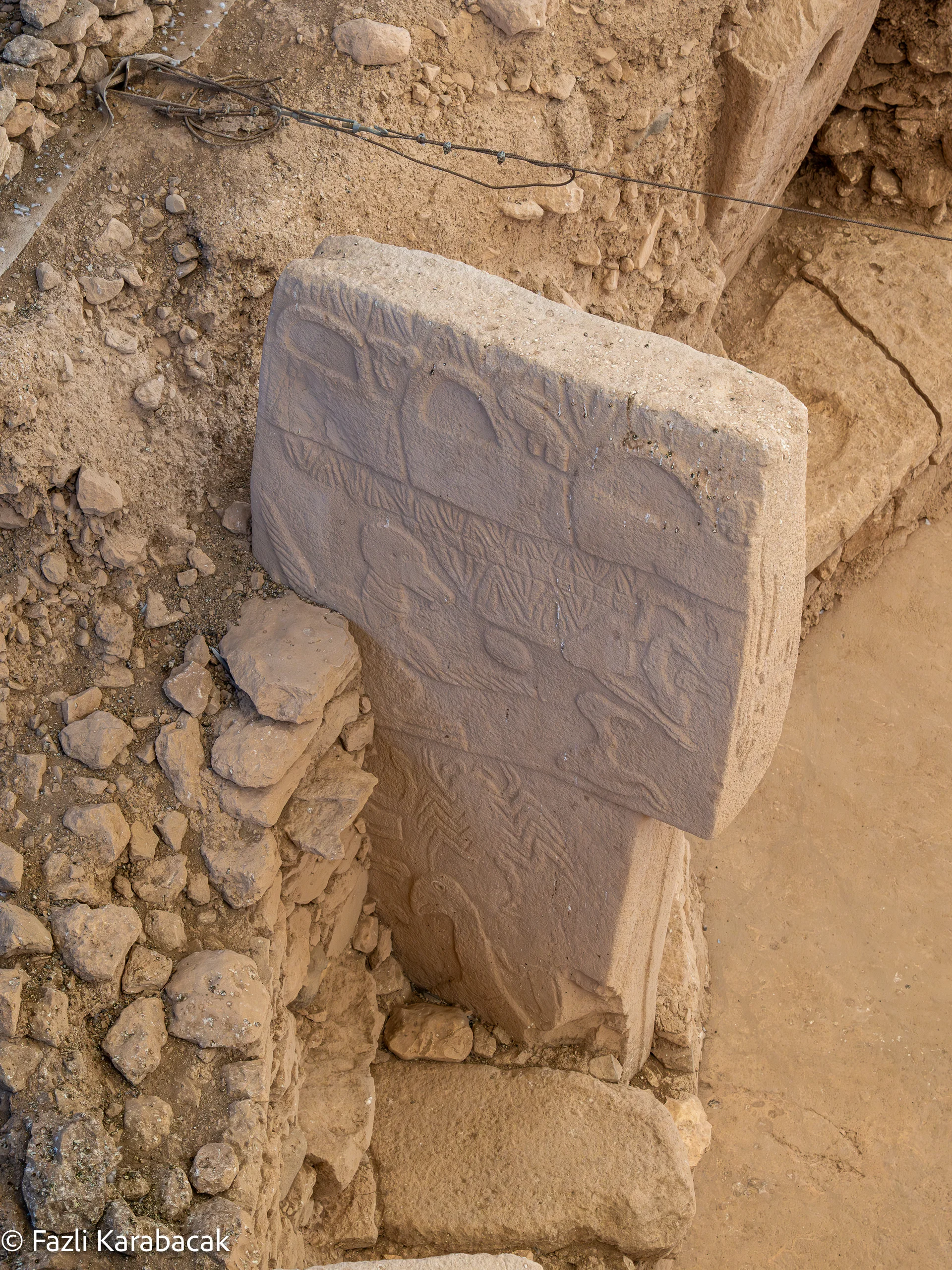Pillar 43 in Enclosure D, showing the vulture scene in high relief